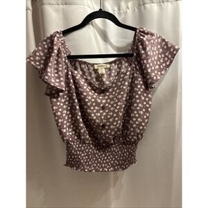Monteau Los Angeles Sz M Dress Top Shirt‎ Blouse Ruffles Purple Rouched Waist